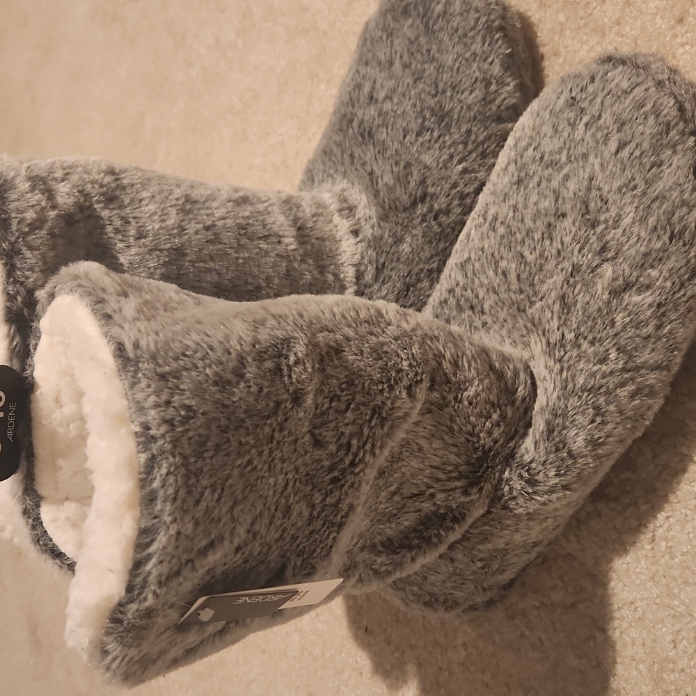 Ardene Gray Plush Faux Fur Boot Slippers